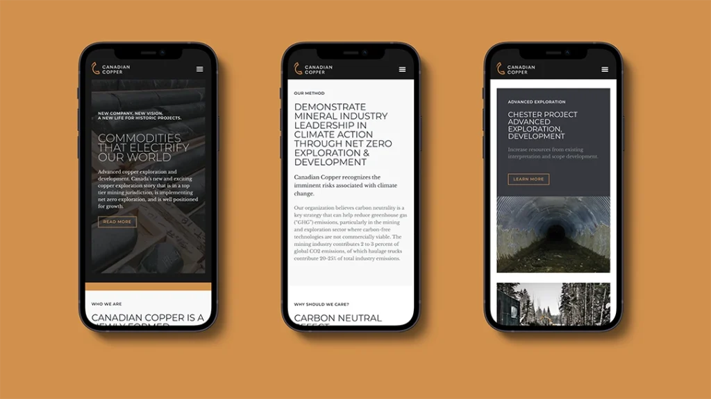 Responsive Canadian Copper website design on mobile