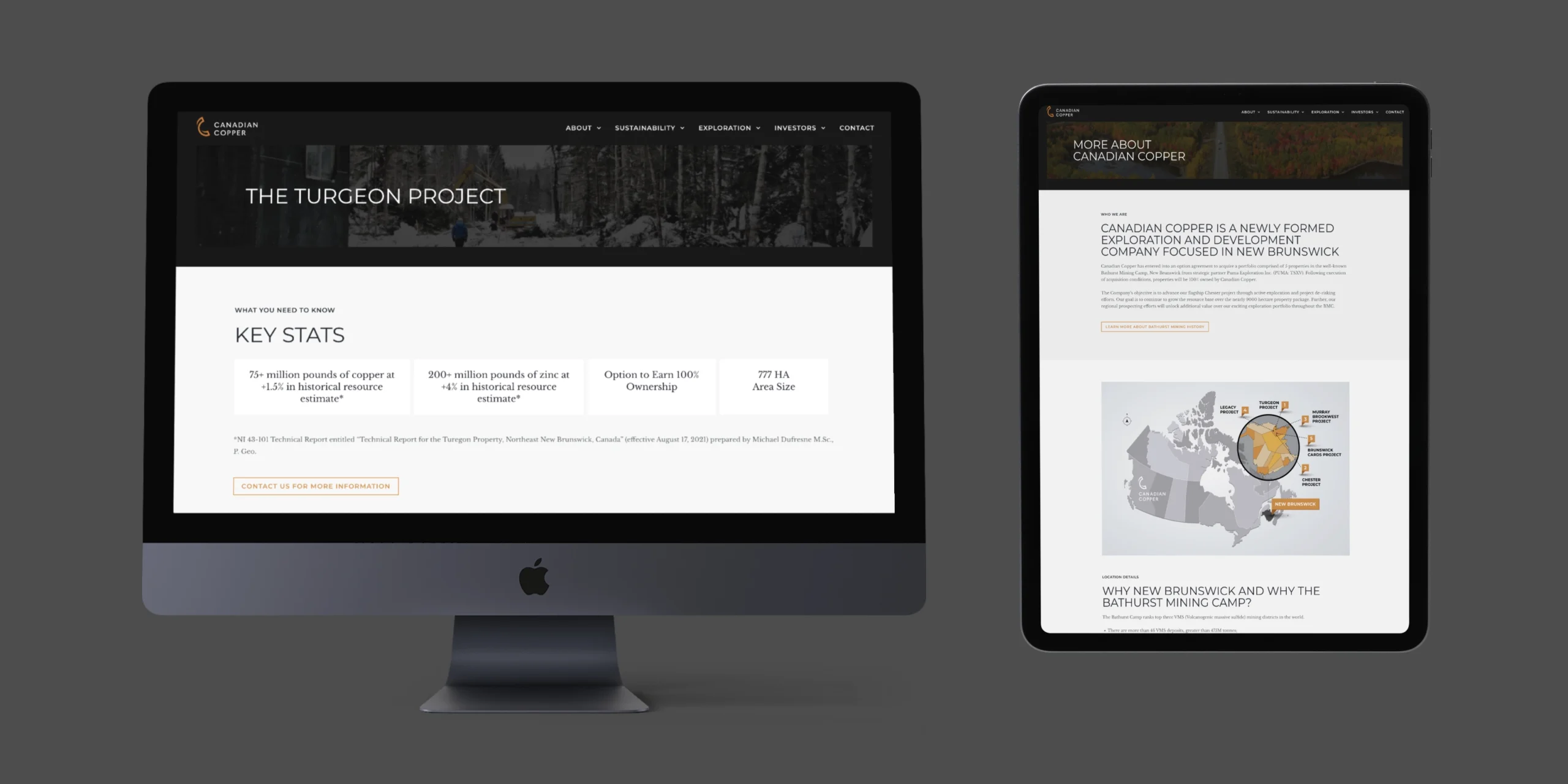 Canadian Copper website design on desktop and tablet