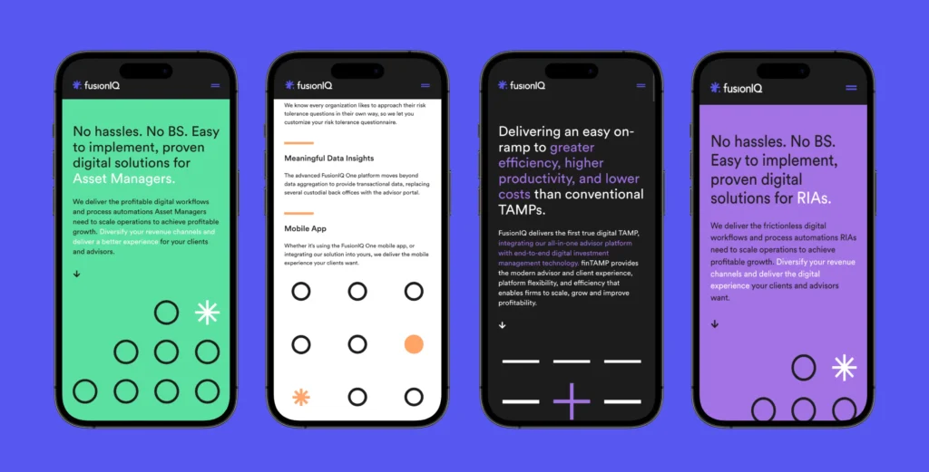 FusionIQ mobile website pages