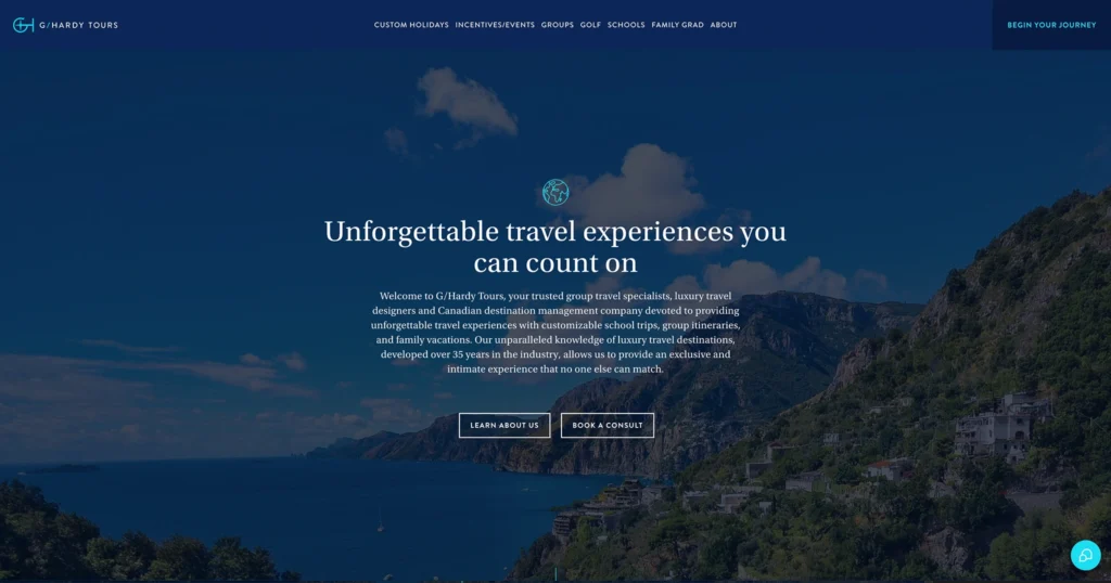 GHardy Tours website header
